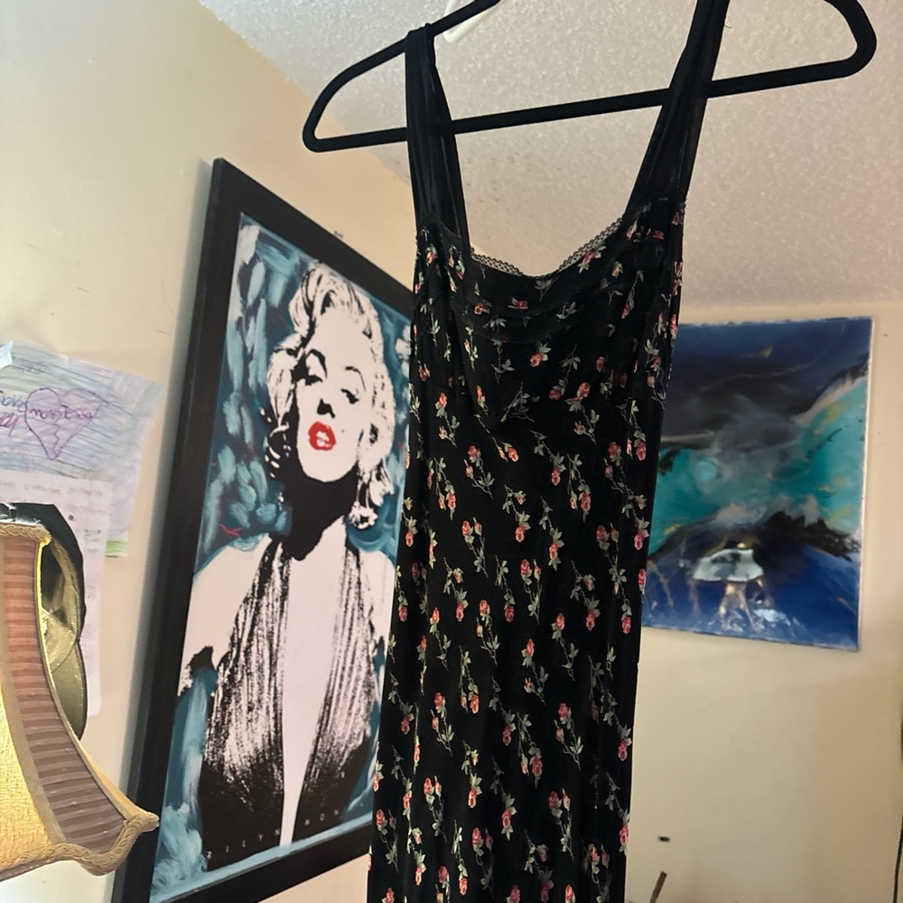 Vintage 90’s Betsey Johnson Black Floral silk Dress
